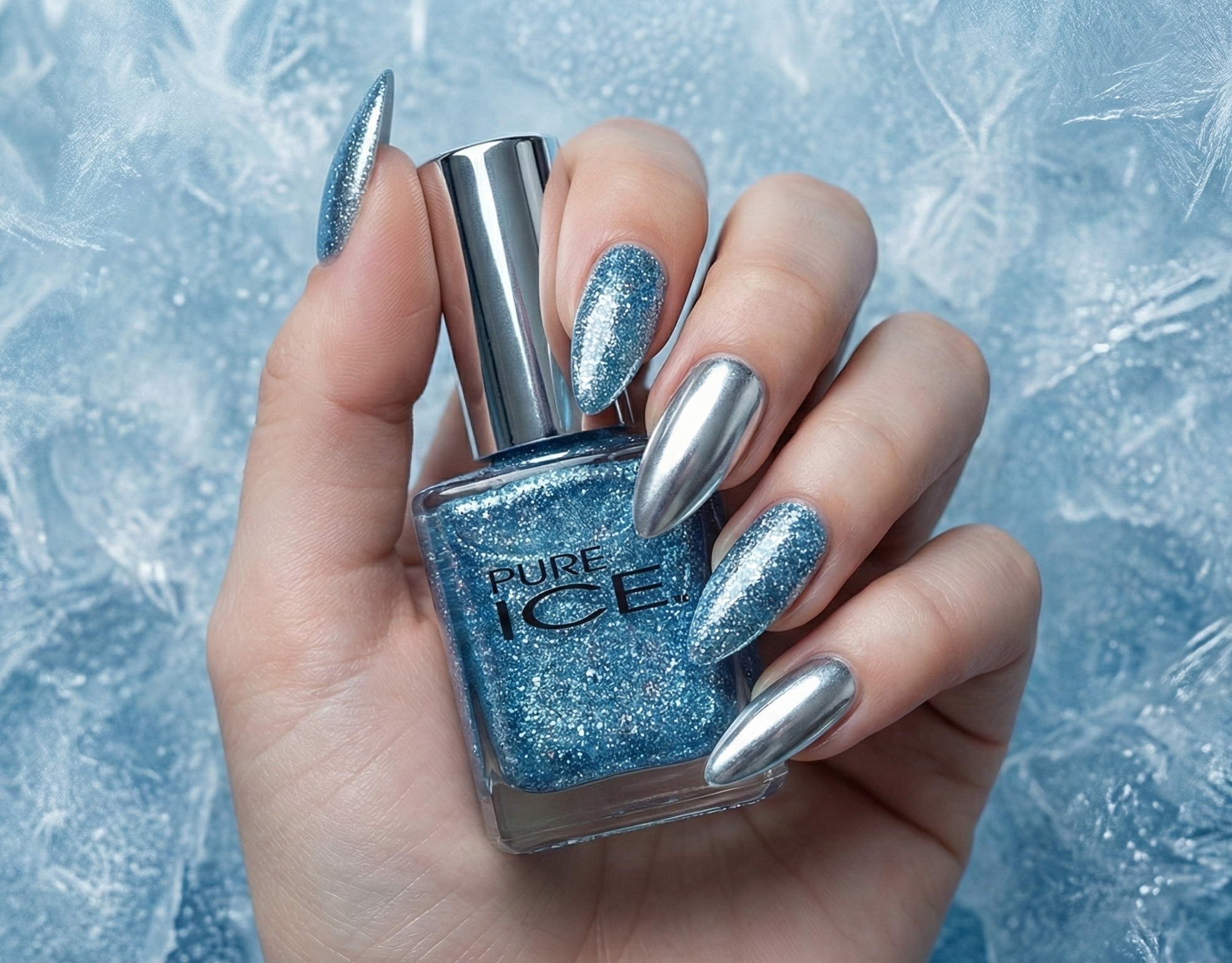 Blue metallic nail polish